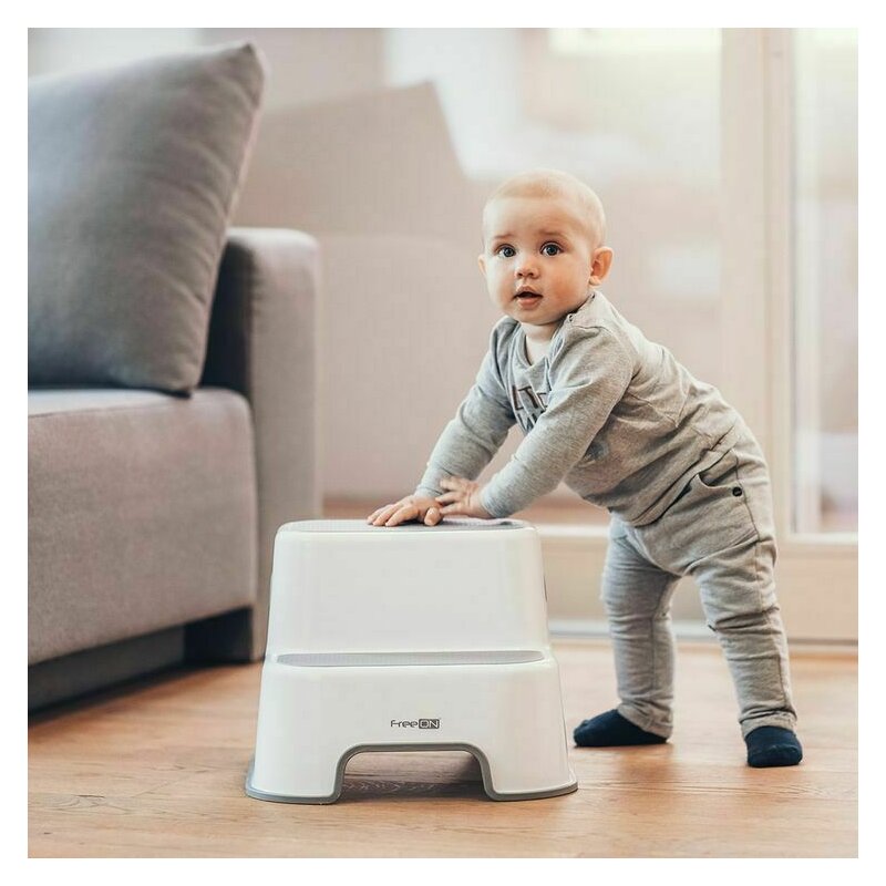 Scaunel Inaltator, FreeON, Pentru WC, In Doua Trepte, Suprafata antiderapanta, White & Grey - gogobaby.ro