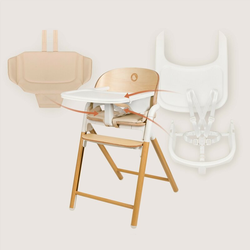 Scaunel multifunctional, Lionelo, Celia, 4 in 1, Functie de balansoar, Din lemn de fag, 6 luni- adult, Reglabil pe inaltime, Spatar lat, Sezut ergonomic, Tavita silicon, Suport de picioare reglabil, Greutate maxima 110 Kg, Alb/Natural