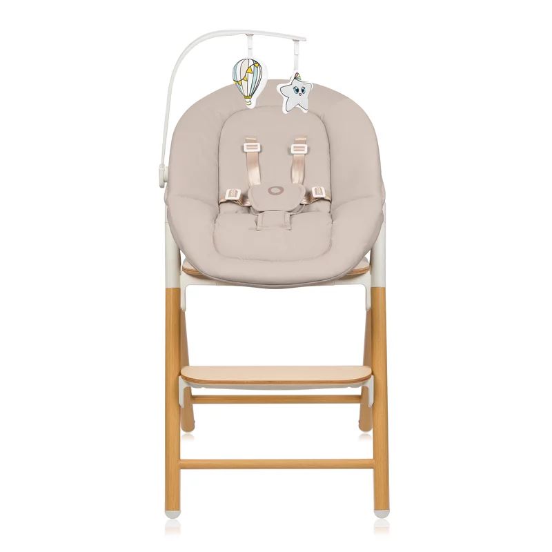 Scaunel multifunctional, Lionelo, Celia, 4 in 1, Functie de balansoar, Din lemn de fag, 6 luni- adult, Reglabil pe inaltime, Spatar lat, Sezut ergonomic, Tavita silicon, Suport de picioare reglabil, Greutate maxima 110 Kg, Alb/Natural