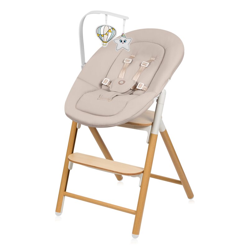 Scaunel multifunctional, Lionelo, Celia, 4 in 1, Functie de balansoar, Din lemn de fag, 6 luni- adult, Reglabil pe inaltime, Spatar lat, Sezut ergonomic, Tavita silicon, Suport de picioare reglabil, Greutate maxima 110 Kg, Alb/Natural