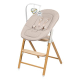 Scaunel multifunctional, Lionelo, Celia, 4 in 1, Functie de balansoar, Din lemn de fag, 6 luni- adult, Reglabil pe inaltime, Spatar lat, Sezut ergonomic, Tavita silicon, Suport de picioare reglabil, Greutate maxima 110 Kg, Alb/Natural