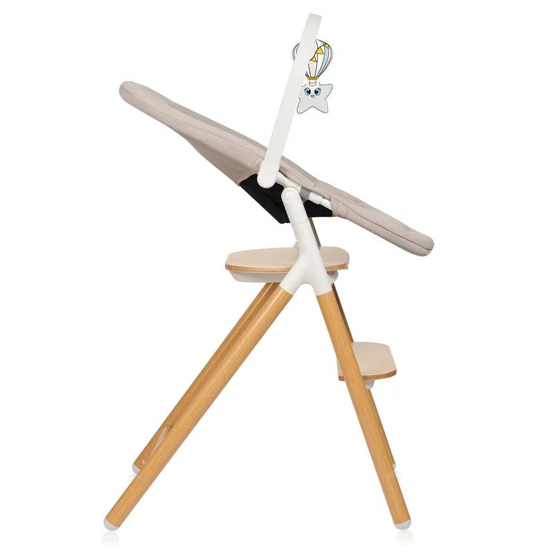 Scaunel multifunctional, Lionelo, Celia, 4 in 1, Functie de balansoar, Din lemn de fag, 6 luni- adult, Reglabil pe inaltime, Spatar lat, Sezut ergonomic, Tavita silicon, Suport de picioare reglabil, Greutate maxima 110 Kg, Alb/Natural