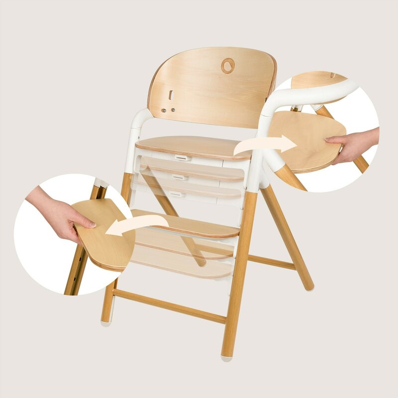 Scaunel multifunctional, Lionelo, Celia, 4 in 1, Functie de balansoar, Din lemn de fag, 6 luni- adult, Reglabil pe inaltime, Spatar lat, Sezut ergonomic, Tavita silicon, Suport de picioare reglabil, Greutate maxima 110 Kg, Alb/Natural