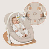 Scaunel multifunctional, Lionelo, Celia, 4 in 1, Functie de balansoar, Din lemn de fag, 6 luni- adult, Reglabil pe inaltime, Spatar lat, Sezut ergonomic, Tavita silicon, Suport de picioare reglabil, Greutate maxima 110 Kg, Alb/Natural