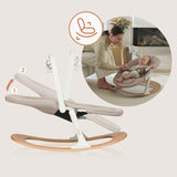 Scaunel multifunctional, Lionelo, Celia, 4 in 1, Functie de balansoar, Din lemn de fag, 6 luni- adult, Reglabil pe inaltime, Spatar lat, Sezut ergonomic, Tavita silicon, Suport de picioare reglabil, Greutate maxima 110 Kg, Alb/Natural
