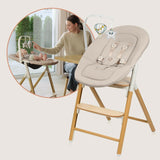 Scaunel multifunctional, Lionelo, Celia, 4 in 1, Functie de balansoar, Din lemn de fag, 6 luni- adult, Reglabil pe inaltime, Spatar lat, Sezut ergonomic, Tavita silicon, Suport de picioare reglabil, Greutate maxima 110 Kg, Alb/Natural