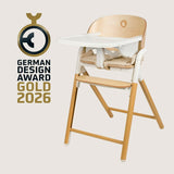 Scaunel multifunctional, Lionelo, Celia, 4 in 1, Functie de balansoar, Din lemn de fag, 6 luni- adult, Reglabil pe inaltime, Spatar lat, Sezut ergonomic, Tavita silicon, Suport de picioare reglabil, Greutate maxima 110 Kg, Alb/Natural