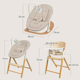 Scaunel multifunctional, Lionelo, Celia, 4 in 1, Functie de balansoar, Din lemn de fag, 6 luni- adult, Reglabil pe inaltime, Spatar lat, Sezut ergonomic, Tavita silicon, Suport de picioare reglabil, Greutate maxima 110 Kg, Alb/Natural