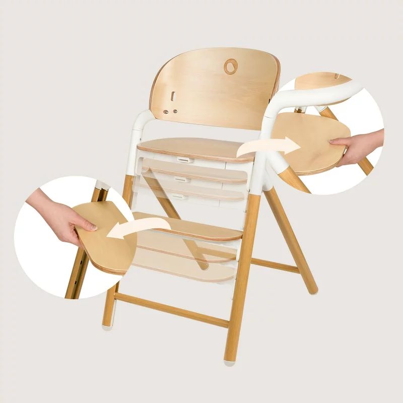 Scaunel multifunctional, Lionelo, Celia, 4 in 1, Functie de balansoar, Din lemn de fag, 6 luni- adult, Reglabil pe inaltime, Spatar lat, Sezut ergonomic, Tavita silicon, Suport de picioare reglabil, Greutate maxima 110 Kg, Alb/Natural