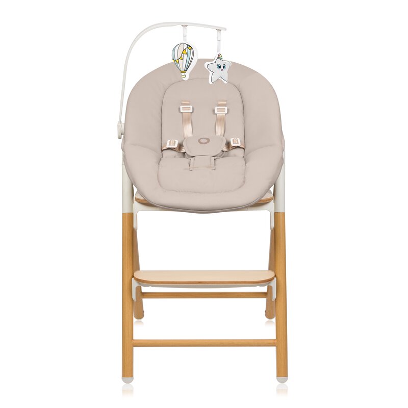 Scaunel multifunctional, Lionelo, Celia, 4 in 1, Functie de balansoar, Din lemn de fag, 6 luni- adult, Reglabil pe inaltime, Spatar lat, Sezut ergonomic, Tavita silicon, Suport de picioare reglabil, Greutate maxima 110 Kg, Alb/Natural
