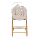 Scaunel multifunctional, Lionelo, Celia, 4 in 1, Functie de balansoar, Din lemn de fag, 6 luni- adult, Reglabil pe inaltime, Spatar lat, Sezut ergonomic, Tavita silicon, Suport de picioare reglabil, Greutate maxima 110 Kg, Alb/Natural