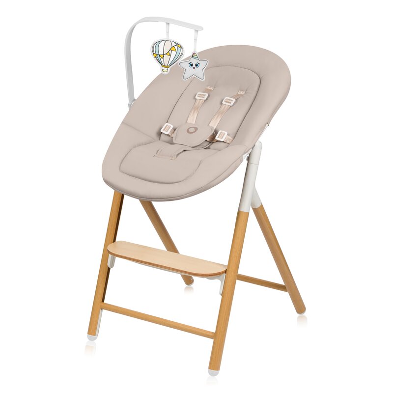 Scaunel multifunctional, Lionelo, Celia, 4 in 1, Functie de balansoar, Din lemn de fag, 6 luni- adult, Reglabil pe inaltime, Spatar lat, Sezut ergonomic, Tavita silicon, Suport de picioare reglabil, Greutate maxima 110 Kg, Alb/Natural