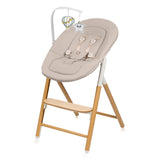 Scaunel multifunctional, Lionelo, Celia, 4 in 1, Functie de balansoar, Din lemn de fag, 6 luni- adult, Reglabil pe inaltime, Spatar lat, Sezut ergonomic, Tavita silicon, Suport de picioare reglabil, Greutate maxima 110 Kg, Alb/Natural