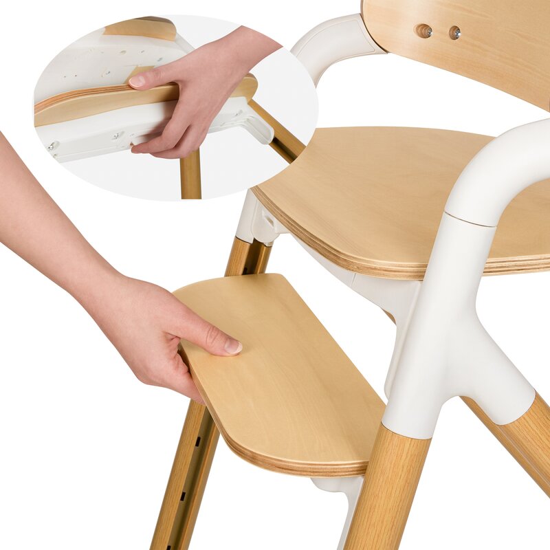 Scaunel multifunctional, Lionelo, Celia, 4 in 1, Functie de balansoar, Din lemn de fag, 6 luni- adult, Reglabil pe inaltime, Spatar lat, Sezut ergonomic, Tavita silicon, Suport de picioare reglabil, Greutate maxima 110 Kg, Alb/Natural