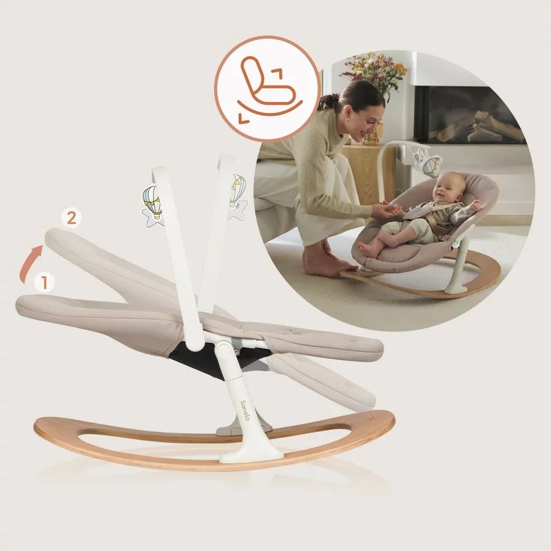 Scaunel multifunctional, Lionelo, Celia, 4 in 1, Functie de balansoar, Din lemn de fag, 6 luni- adult, Reglabil pe inaltime, Spatar lat, Sezut ergonomic, Tavita silicon, Suport de picioare reglabil, Greutate maxima 110 Kg, Alb/Natural