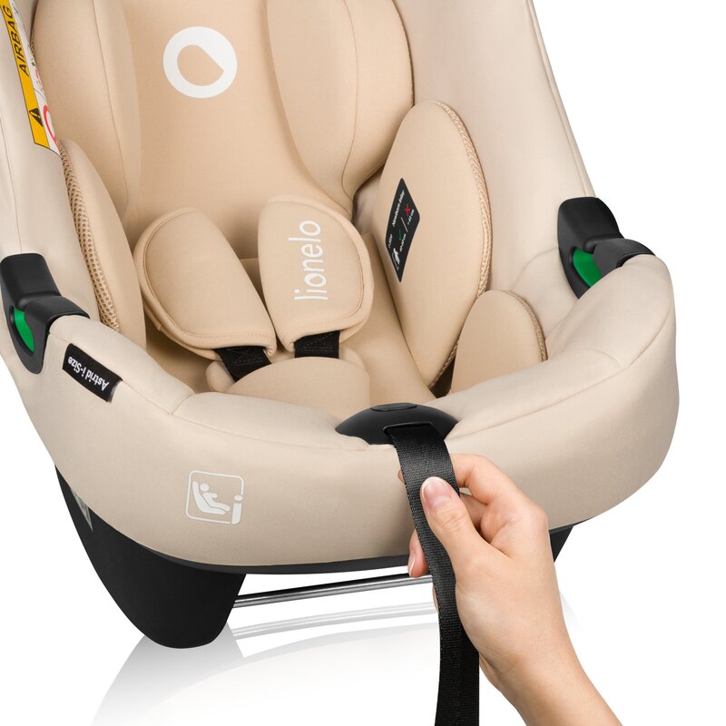 Scoica auto, Lionelo, i-Size Astrid, 0-13 Kg, 40-87 cm, Cu maner si capotina reglabile, Cu protectie laterala avansata, Salteluta confortabila, Testat ADAC, Conform cu standardul european de securitate R129, Bej - gogobaby.ro