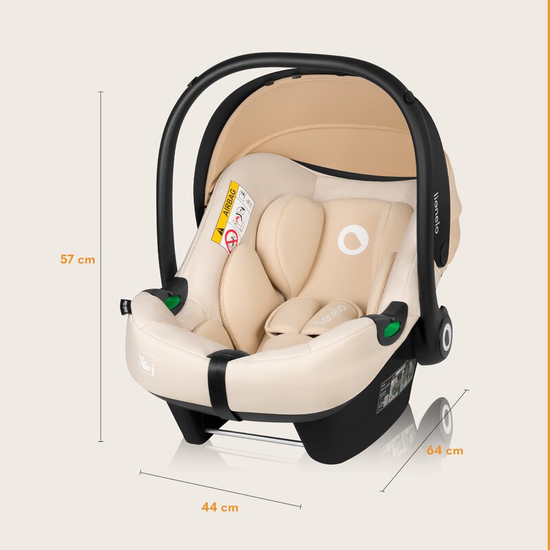 Scoica auto, Lionelo, i-Size Astrid, 0-13 Kg, 40-87 cm, Cu maner si capotina reglabile, Cu protectie laterala avansata, Salteluta confortabila, Testat ADAC, Conform cu standardul european de securitate R129, Bej - gogobaby.ro