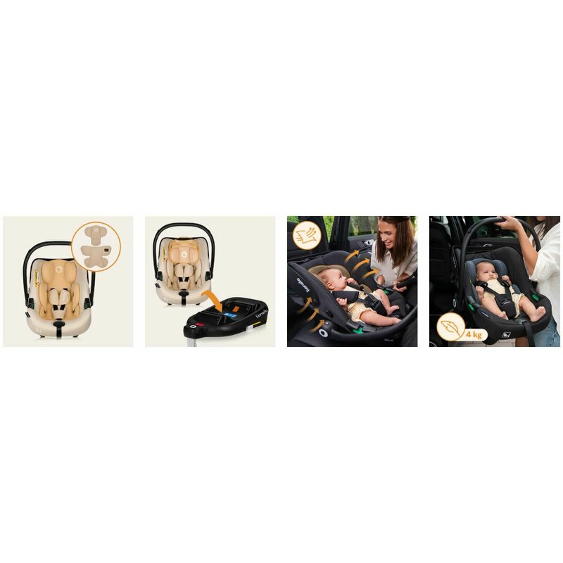 Scoica auto, Lionelo, i-Size Astrid, 0-13 Kg, 40-87 cm, Cu maner si capotina reglabile, Cu protectie laterala avansata, Salteluta confortabila, Testat ADAC, Conform cu standardul european de securitate R129, Bej - gogobaby.ro