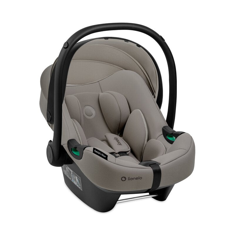 Scoica auto, Lionelo, i-Size Astrid, 0-13 Kg, 40-87 cm, Cu maner si capotina reglabile, Cu protectie laterala avansata, Salteluta confortabila, Testat ADAC, Conform cu standardul european de securitate R129, Taupe