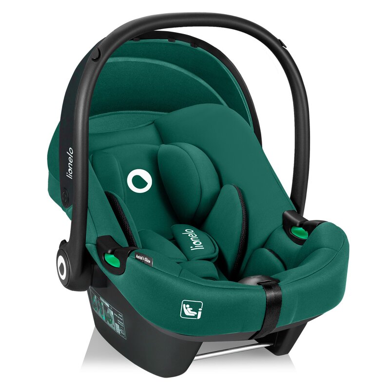 Scoica auto, Lionelo, i-Size Astrid, 0-13 Kg, 40-87 cm, Cu maner si capotina reglabile, Cu protectie laterala avansata, Salteluta confortabila, Testat ADAC, Conform cu standardul european de securitate R129, Verde