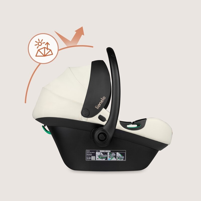 Scoica auto, Lionelo, i-Size Astrid, 0-13 Kg, 40-87 cm, Cu maner si capotina reglabile, Cu protectie laterala avansata, Salteluta confortabila, Testat ADAC, Conform cu standardul european de securitate R129, Crem