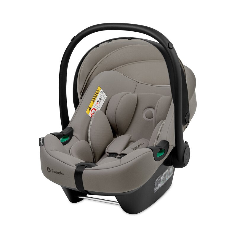 Scoica auto, Lionelo, i-Size Astrid, 0-13 Kg, 40-87 cm, Cu maner si capotina reglabile, Cu protectie laterala avansata, Salteluta confortabila, Testat ADAC, Conform cu standardul european de securitate R129, Taupe