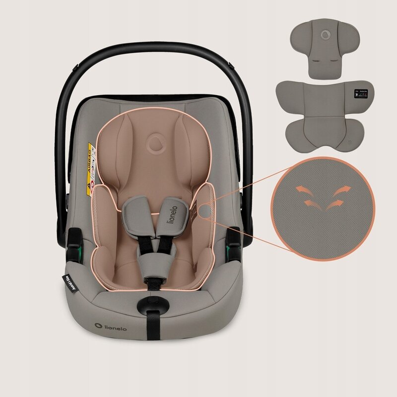 Scoica auto, Lionelo, i-Size Astrid, 0-13 Kg, 40-87 cm, Cu maner si capotina reglabile, Cu protectie laterala avansata, Salteluta confortabila, Testat ADAC, Conform cu standardul european de securitate R129, Taupe
