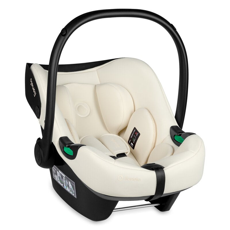 Scoica auto, Lionelo, i-Size Astrid, 0-13 Kg, 40-87 cm, Cu maner si capotina reglabile, Cu protectie laterala avansata, Salteluta confortabila, Testat ADAC, Conform cu standardul european de securitate R129, Crem