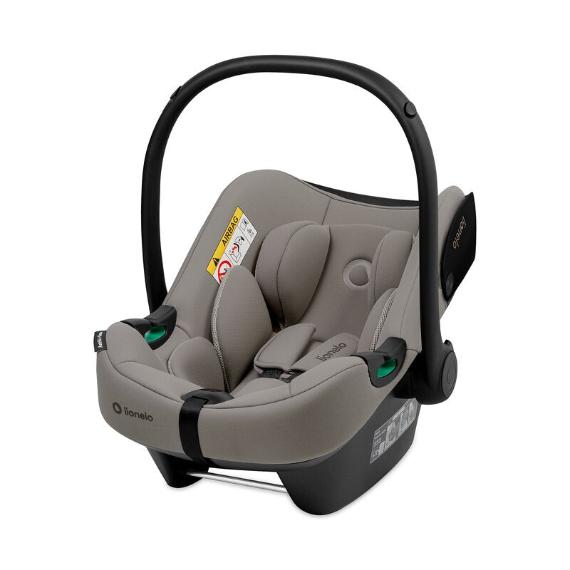 Scoica auto, Lionelo, i-Size Astrid, 0-13 Kg, 40-87 cm, Cu maner si capotina reglabile, Cu protectie laterala avansata, Salteluta confortabila, Testat ADAC, Conform cu standardul european de securitate R129, Taupe