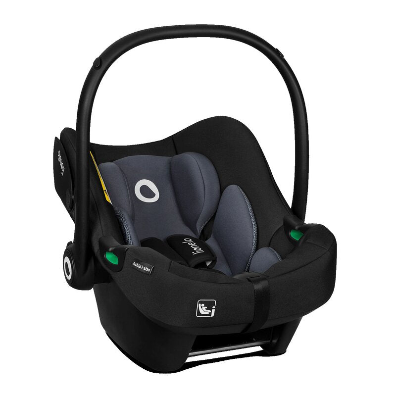 Scoica auto, Lionelo, i-Size Astrid, Include baza Isofix, 0-13 Kg, 40-87 cm, Cu maner si capotina reglabile, Cu protectie laterala avansata, Salteluta confortabila, Testat ADAC, Conform cu R129, Negru/Gri