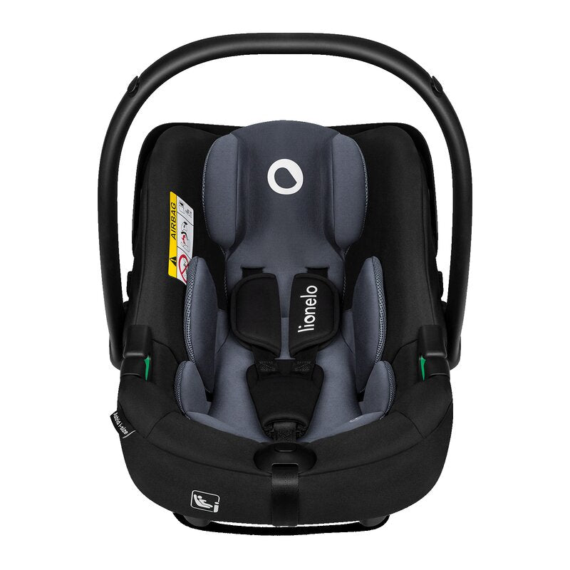 Scoica auto, Lionelo, i-Size Astrid, Include baza Isofix, 0-13 Kg, 40-87 cm, Cu maner si capotina reglabile, Cu protectie laterala avansata, Salteluta confortabila, Testat ADAC, Conform cu R129, Negru/Gri