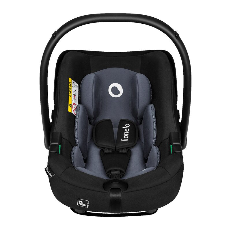 Scoica auto, Lionelo, i-Size Astrid, Include baza Isofix, 0-13 Kg, 40-87 cm, Cu maner si capotina reglabile, Cu protectie laterala avansata, Salteluta confortabila, Testat ADAC, Conform cu R129, Negru/Gri