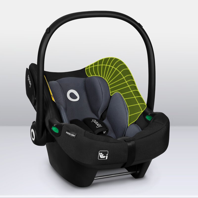 Scoica auto, Lionelo, i-Size Astrid, Include baza Isofix, 0-13 Kg, 40-87 cm, Cu maner si capotina reglabile, Cu protectie laterala avansata, Salteluta confortabila, Testat ADAC, Conform cu R129, Negru/Gri