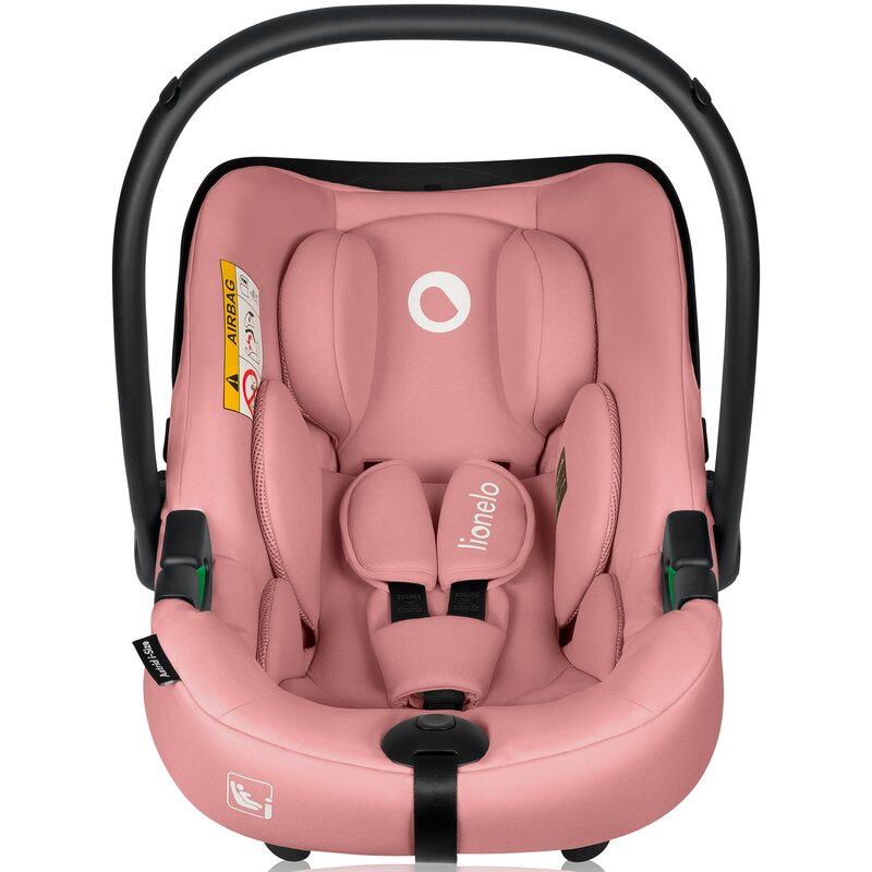 Scoica auto, Lionelo, i-Size Astrid, Include baza Isofix, 0-13 Kg, 40-87 cm, Cu maner si capotina reglabile, Cu protectie laterala avansata, Salteluta confortabila, Testat ADAC, Conform cu R129, Roz - gogobaby.ro