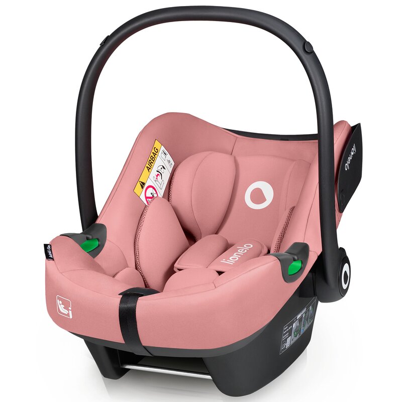 Scoica auto, Lionelo, i-Size Astrid, Include baza Isofix, 0-13 Kg, 40-87 cm, Cu maner si capotina reglabile, Cu protectie laterala avansata, Salteluta confortabila, Testat ADAC, Conform cu R129, Roz - gogobaby.ro