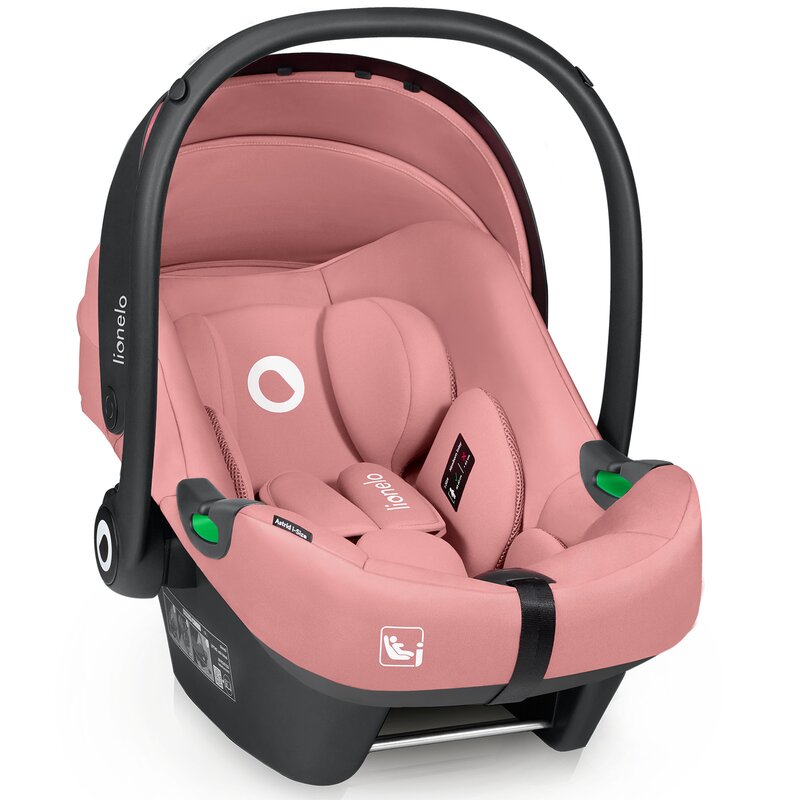 Scoica auto, Lionelo, i-Size Astrid, Include baza Isofix, 0-13 Kg, 40-87 cm, Cu maner si capotina reglabile, Cu protectie laterala avansata, Salteluta confortabila, Testat ADAC, Conform cu R129, Roz - gogobaby.ro