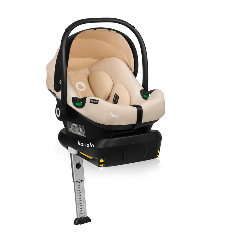 Scoica auto, Lionelo, i-Size Astrid, Include baza Isofix, 0-13 Kg, 40-87 cm, Cu maner si capotina reglabile, Cu protectie laterala avansata, Salteluta confortabila, Testat ADAC, Conform cu R129, Bej - gogobaby.ro