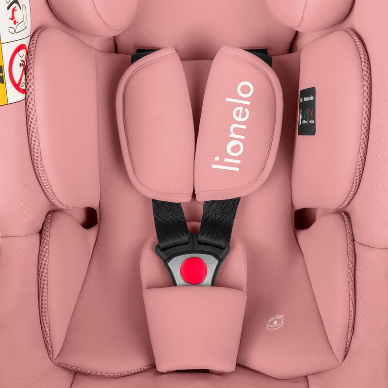 Scoica auto, Lionelo, i-Size Astrid, Include baza Isofix, 0-13 Kg, 40-87 cm, Cu maner si capotina reglabile, Cu protectie laterala avansata, Salteluta confortabila, Testat ADAC, Conform cu R129, Roz - gogobaby.ro