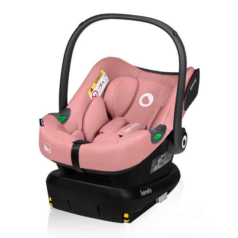Scoica auto, Lionelo, i-Size Astrid, Include baza Isofix, 0-13 Kg, 40-87 cm, Cu maner si capotina reglabile, Cu protectie laterala avansata, Salteluta confortabila, Testat ADAC, Conform cu R129, Roz - gogobaby.ro