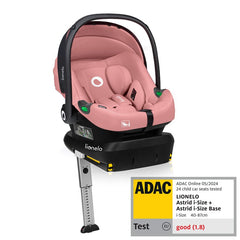Scoica auto, Lionelo, i-Size Astrid, Include baza Isofix, 0-13 Kg, 40-87 cm, Cu maner si capotina reglabile, Cu protectie laterala avansata, Salteluta confortabila, Testat ADAC, Conform cu R129, Roz