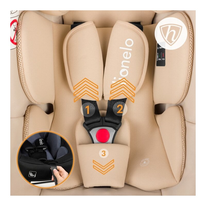 Scoica auto, Lionelo, i-Size Astrid, Include baza Isofix, 0-13 Kg, 40-87 cm, Cu maner si capotina reglabile, Cu protectie laterala avansata, Salteluta confortabila, Testat ADAC, Conform cu R129, Bej - gogobaby.ro