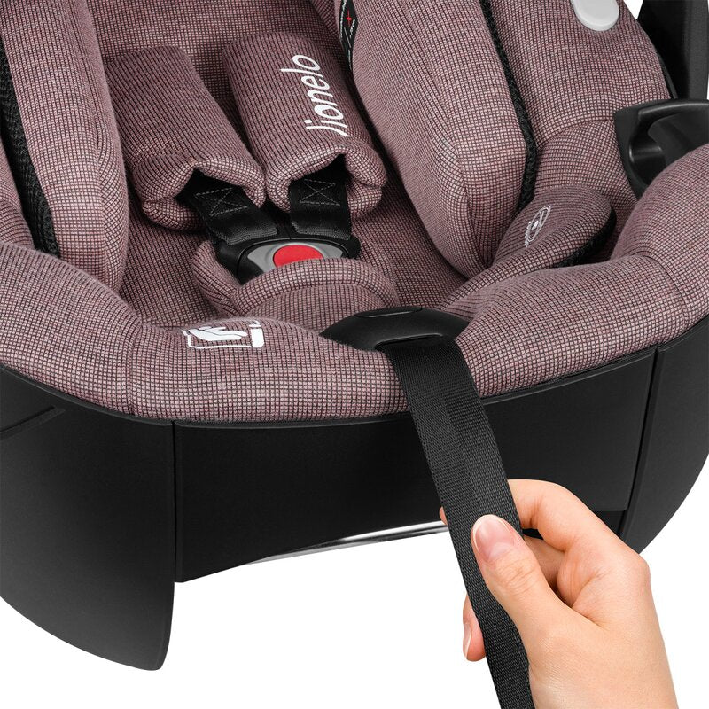 Scoica auto, Lionelo, Moxie, i-Size, 40-87 cm, Tetiera reglabila, intarita cu spuma de memorie, Carcasa ventilata, Din bambus, Protectie avansata, Conform cu R129, Mov