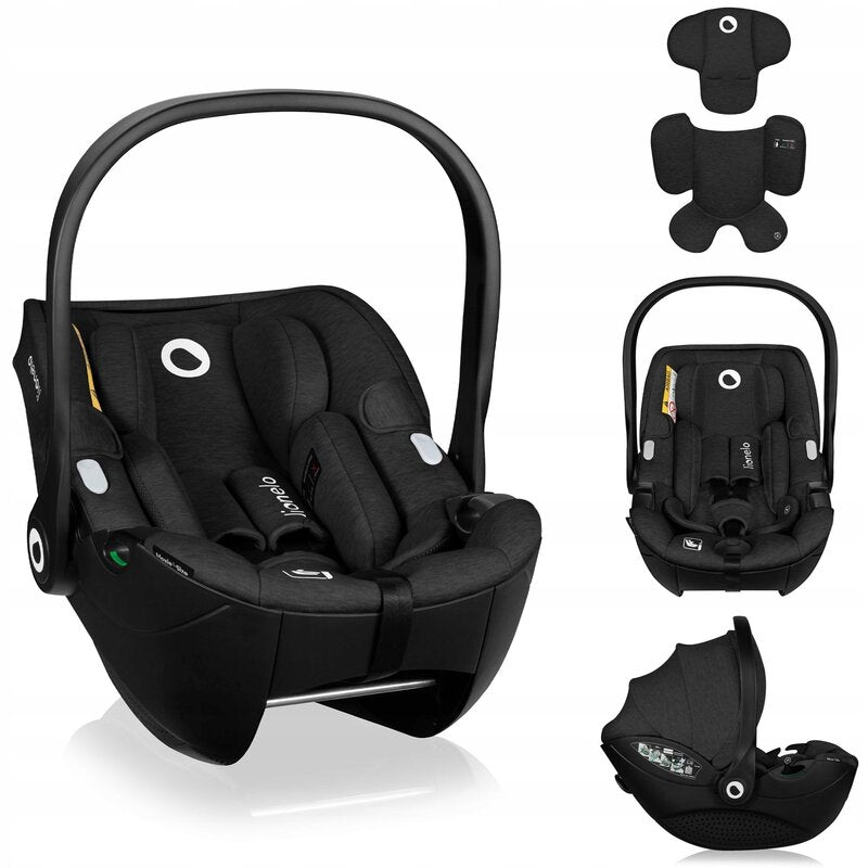 Scoica auto, Lionelo, Moxie, i-Size, 40-87 cm, Tetiera reglabila, intarita cu spuma de memorie, Carcasa ventilata, Din bambus, Protectie avansata, Conform cu R129, Negru