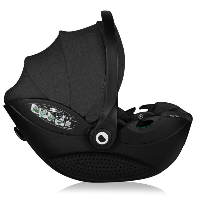 Scoica auto, Lionelo, Moxie, i-Size, Include baza rotativa 360 cu picior de fixare, 40-87 cm, Tetiera reglabila, intarita cu spuma de memorie, Carcasa ventilata, Din bambus, Protectie avansata, Conform R129, Negru - gogobaby.ro