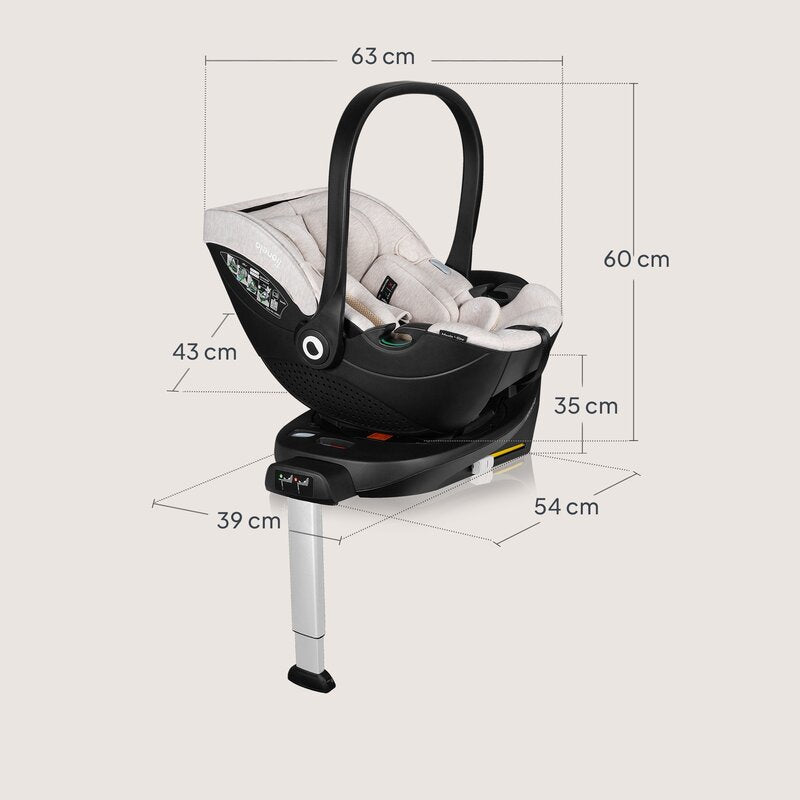 Scoica auto, Lionelo, Moxie, i-Size, Include baza rotativa 360 cu picior de fixare, 40-87 cm, Tetiera reglabila, intarita cu spuma de memorie, Carcasa ventilata, Din bambus, Protectie avansata, Conform R129, Bej - gogobaby.ro