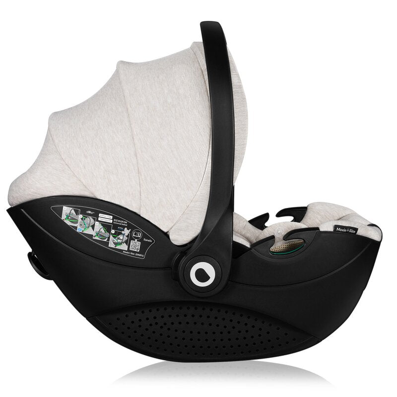 Scoica auto, Lionelo, Moxie, i-Size, Include baza rotativa 360 cu picior de fixare, 40-87 cm, Tetiera reglabila, intarita cu spuma de memorie, Carcasa ventilata, Din bambus, Protectie avansata, Conform R129, Bej - gogobaby.ro