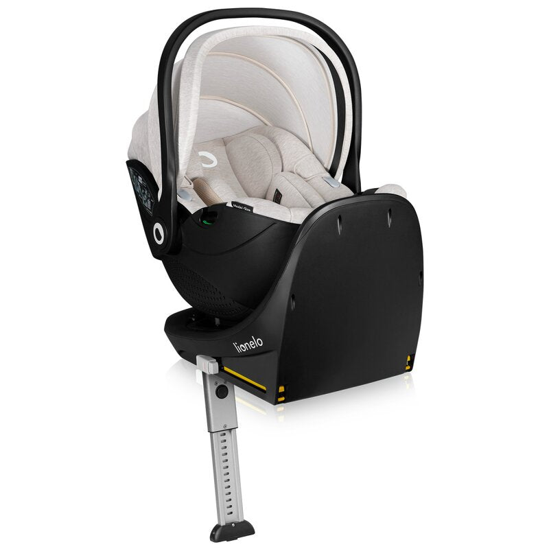 Scoica auto, Lionelo, Moxie, i-Size, Include baza rotativa 360 cu picior de fixare, 40-87 cm, Tetiera reglabila, intarita cu spuma de memorie, Carcasa ventilata, Din bambus, Protectie avansata, Conform R129, Bej - gogobaby.ro