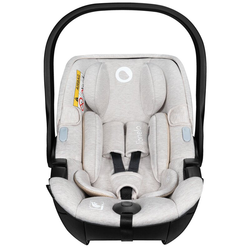 Scoica auto, Lionelo, Moxie, i-Size, Include baza rotativa 360 cu picior de fixare, 40-87 cm, Tetiera reglabila, intarita cu spuma de memorie, Carcasa ventilata, Din bambus, Protectie avansata, Conform R129, Bej - gogobaby.ro