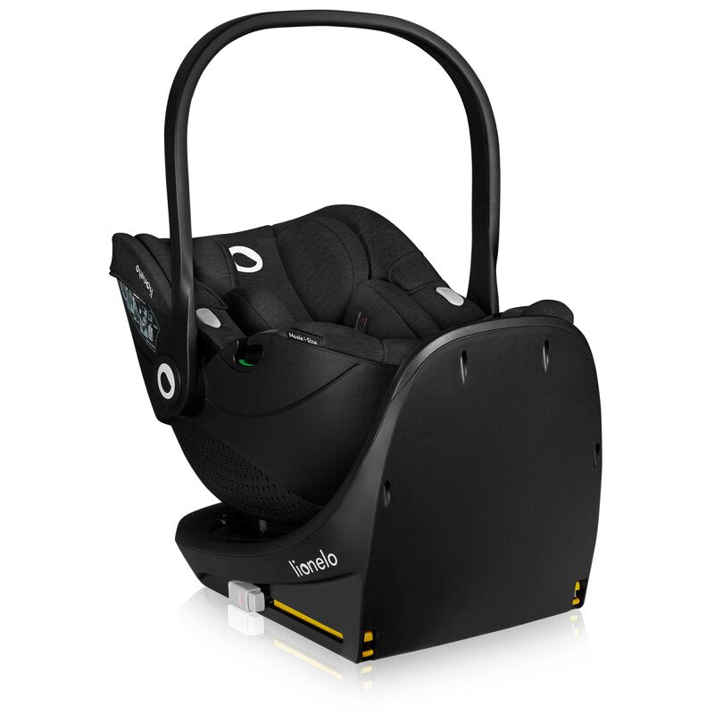 Scoica auto, Lionelo, Moxie, i-Size, Include baza rotativa 360 cu picior de fixare, 40-87 cm, Tetiera reglabila, intarita cu spuma de memorie, Carcasa ventilata, Din bambus, Protectie avansata, Conform R129, Negru - gogobaby.ro