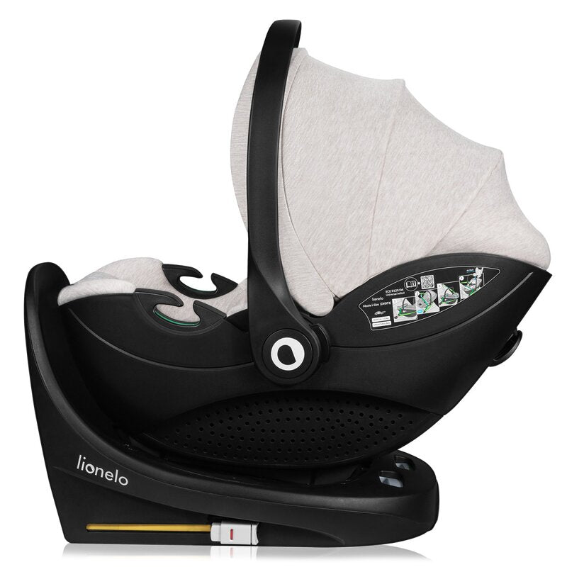 Scoica auto, Lionelo, Moxie, i-Size, Include baza rotativa 360 cu picior de fixare, 40-87 cm, Tetiera reglabila, intarita cu spuma de memorie, Carcasa ventilata, Din bambus, Protectie avansata, Conform R129, Bej - gogobaby.ro